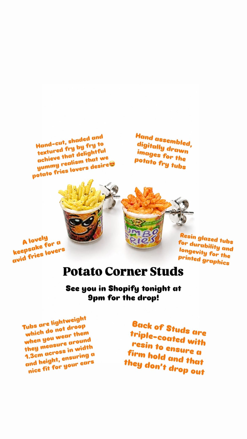 Potato Corner inspired Fries Ear Studs