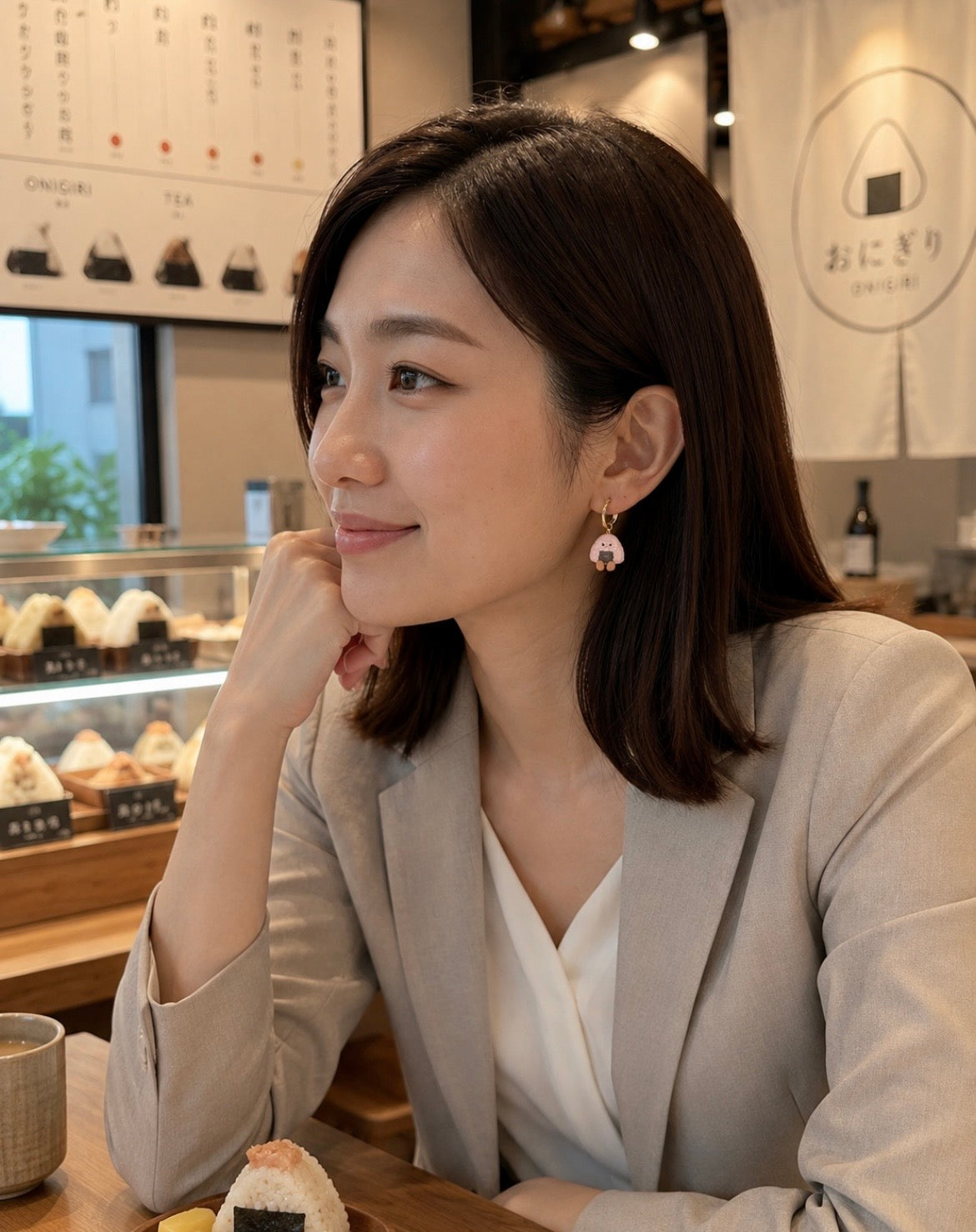 Autumn and Ocean Onigiri on Gold Hoops (lilac and pink)