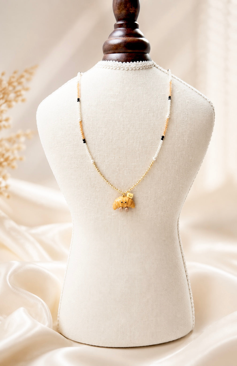 The Shiopan Jellycat and his Pet Butter with Black Spinels and Swaroski Pearls Long Necklace (customised for Sarah)