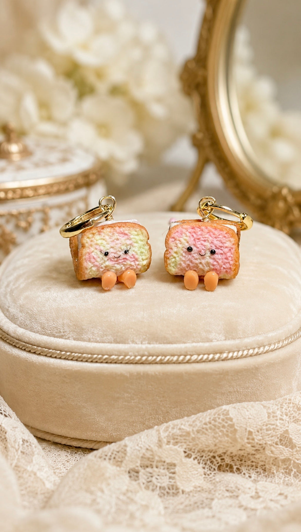 Rainbow Bread Ice Cream on Gold Earring Hoops (choc chip and yam)