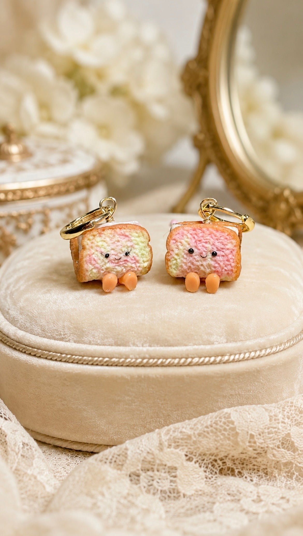 Rainbow Bread Ice Cream on Gold Earring Hoops (choc chip and yam)