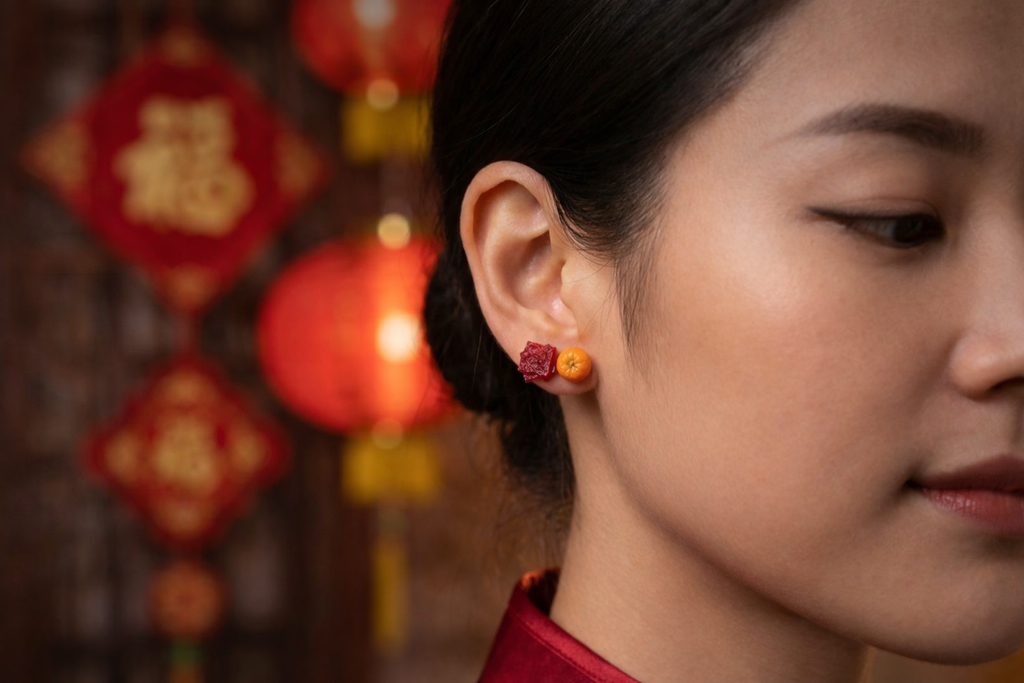 Mandarin Orange and Bakwa Earring Studs (PREORDER, wait time 4-8 weeks)