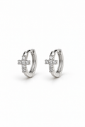 Zircon-Studded Cross Ear Hoops (18K White Gold-Plated over medical-implant grade ASTM F136 titanium)