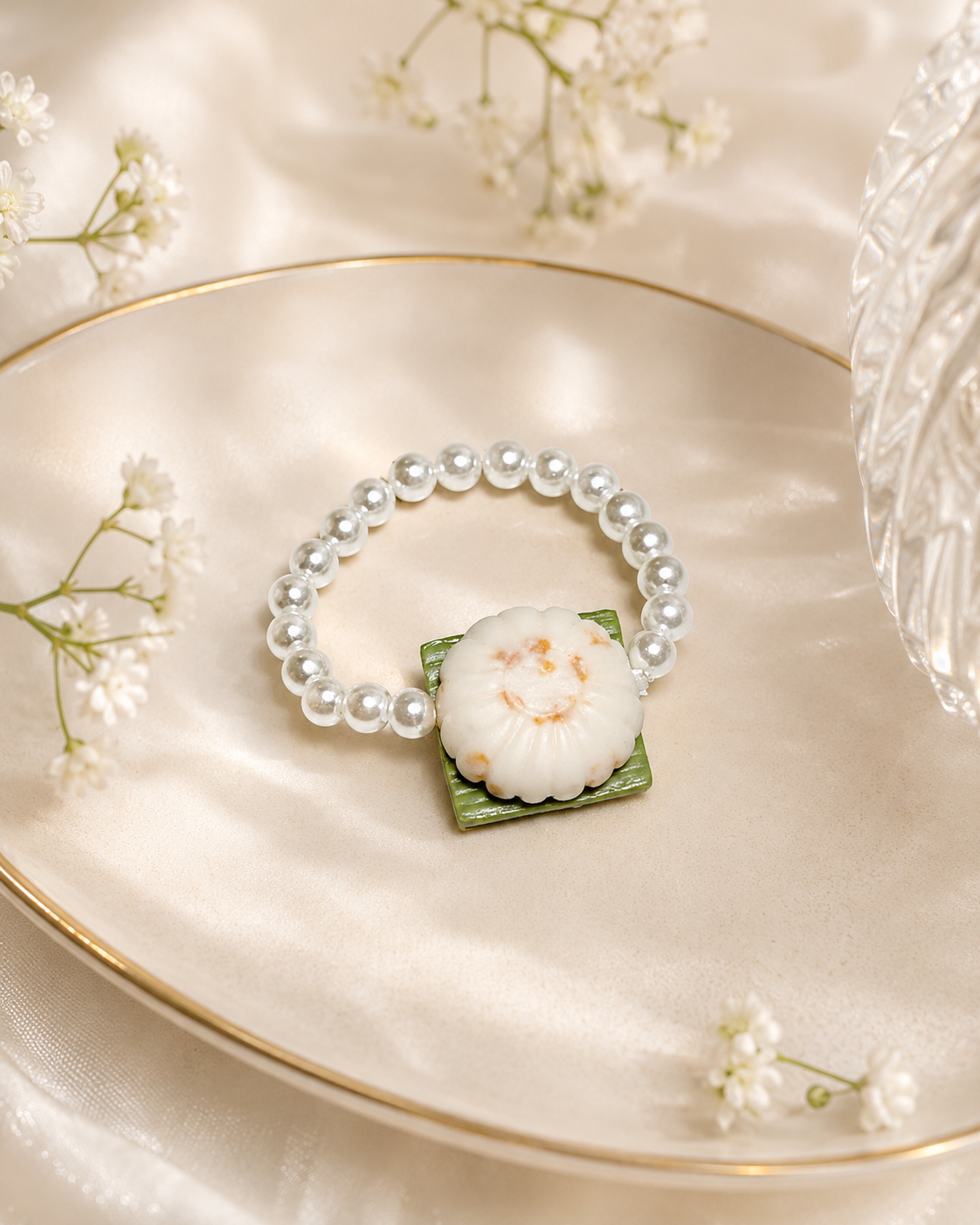 Kueh Tutu Hand-Beaded Pearl Rings