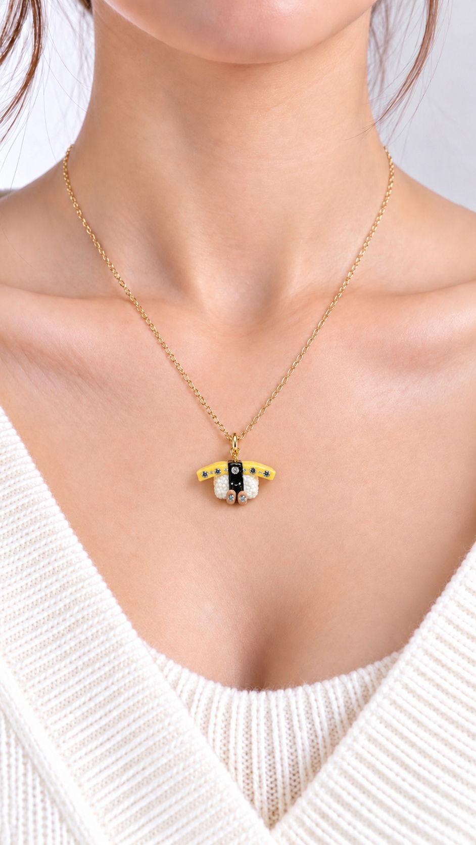 The Smiley Tamago Sushi with His Moissanites Miniature Charm