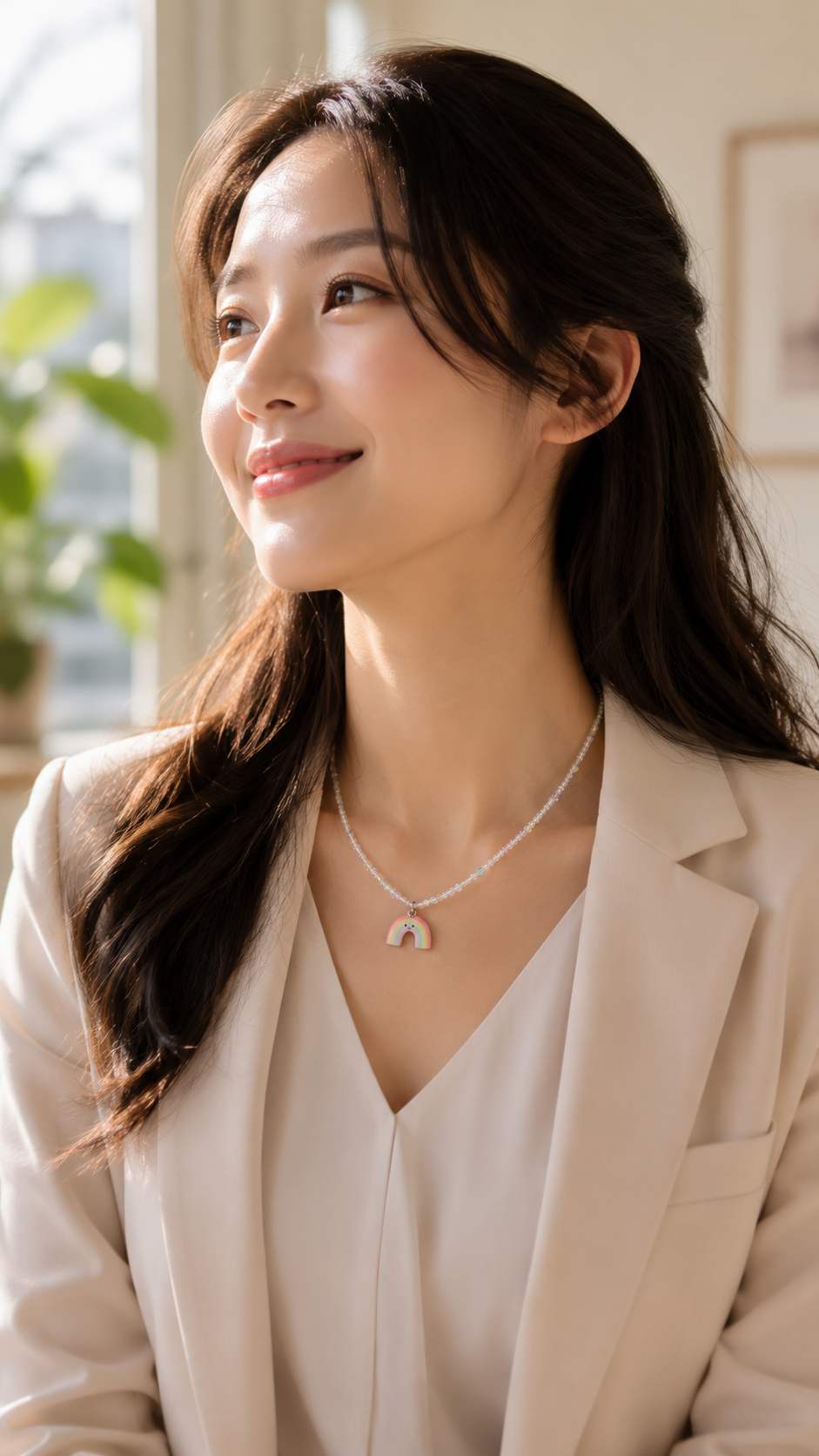 The Rainbow Jellycat Hand-Beaded Necklace with reflective white crystals