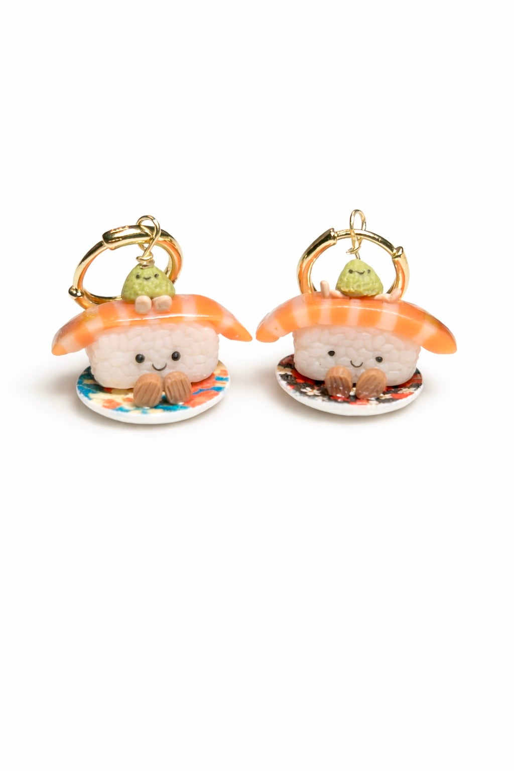 Salmon Nigiri Jellycats on Gold Hoop Dangles