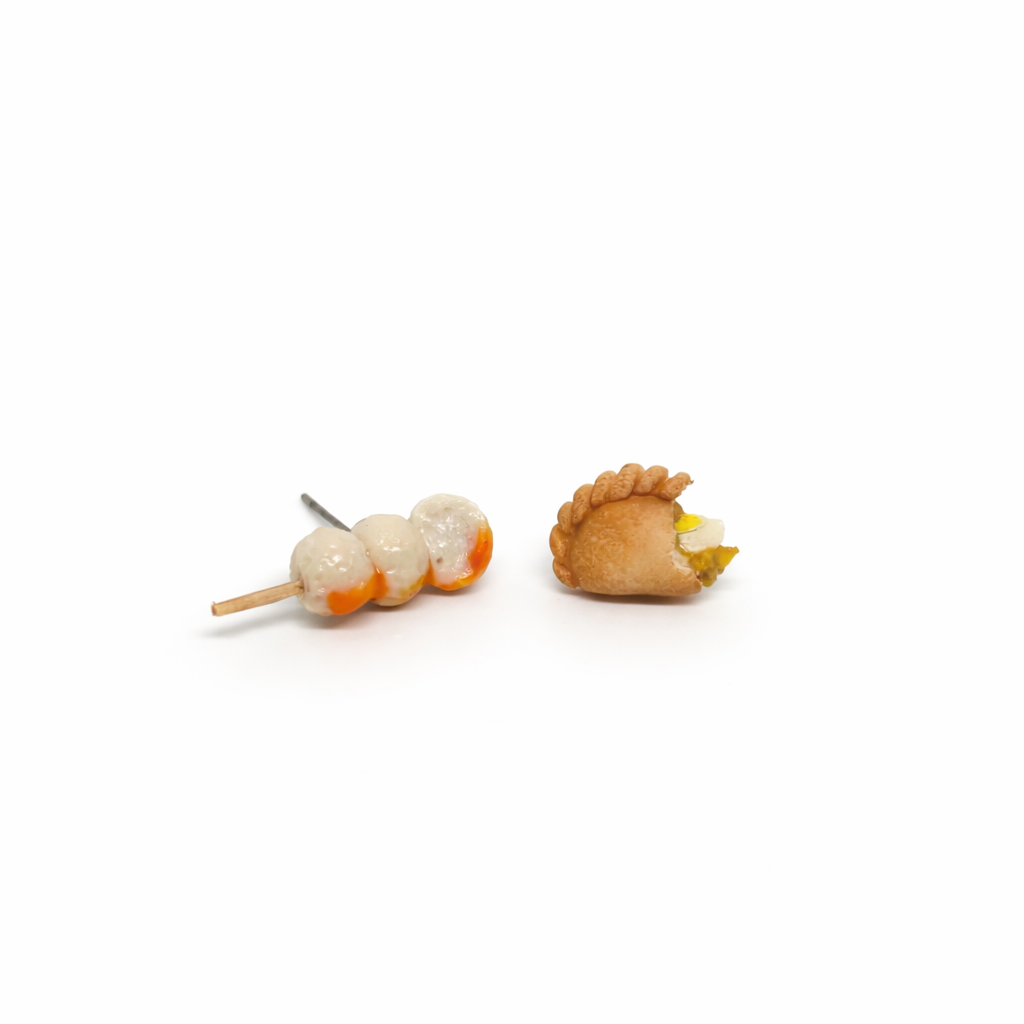 Curry Puff and Fishball Skewer Earring Studs