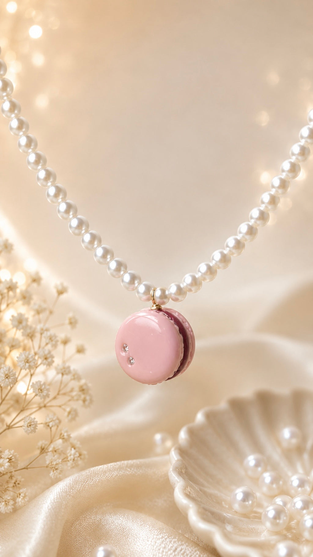 Pierre Hermes inspired Macaron Necklace in Raspberry Framboise