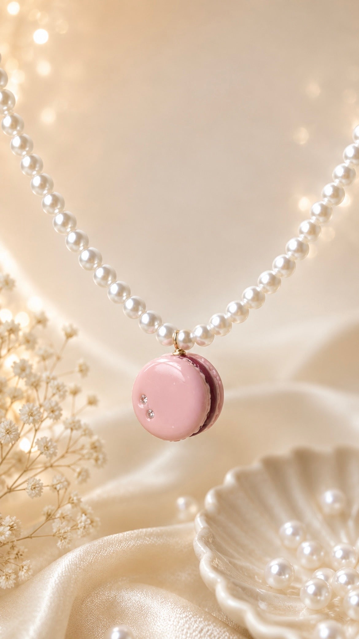 Pierre Hermes inspired Macaron Necklace in Raspberry Framboise
