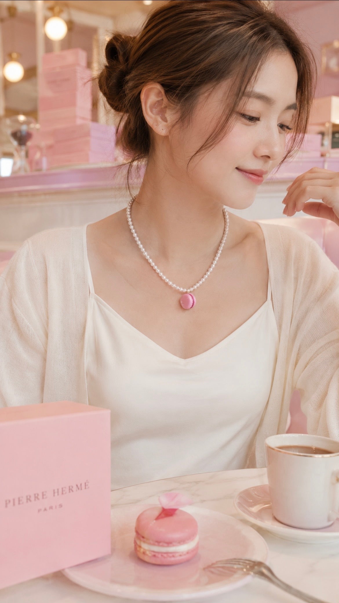 Pierre Hermes inspired Macaron Necklace in Raspberry Framboise