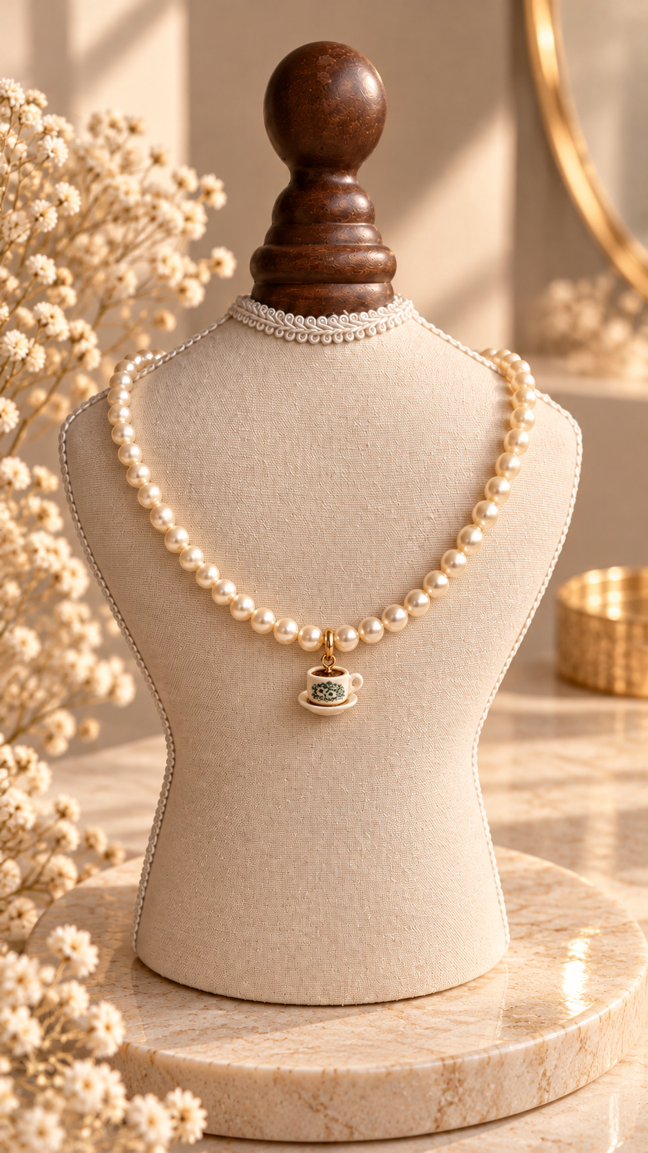 Swarovski Glass Pearl Necklace in Creamrose Light (hand-beaded)