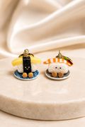 Salmon and Tamago Sushi Jellycat on Gold Hoop Dangles