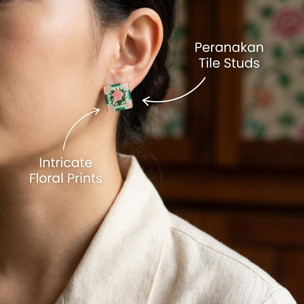 Peranakan Tiles Earring Studs (INSTOCK)