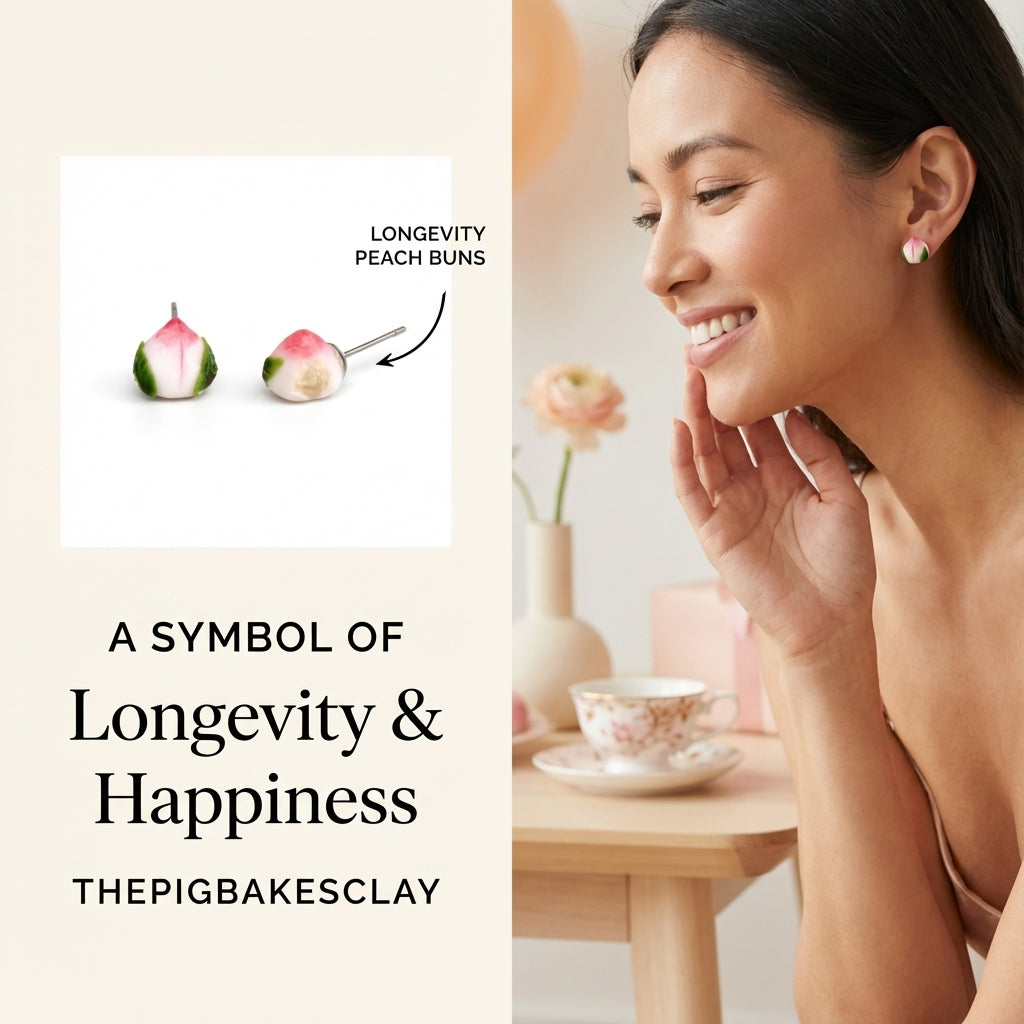 Longevity Peach Bun Earring Studs