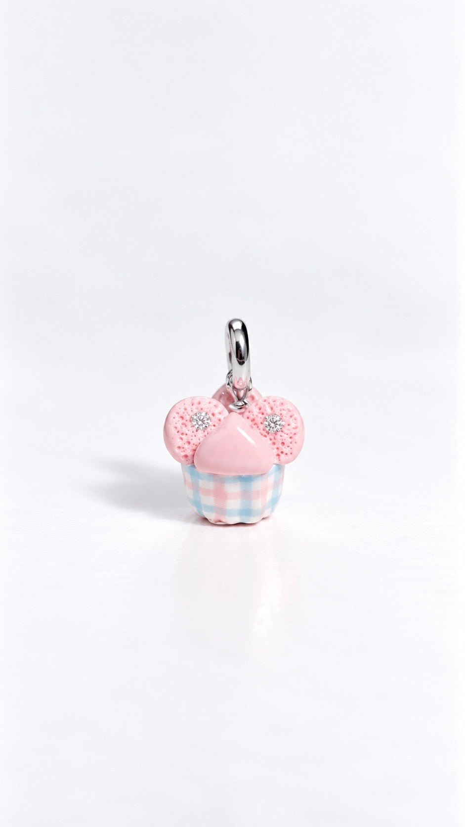 Huat kueh gingham charm with 18k white gold-plated 925 sterling silver double-closure clasp