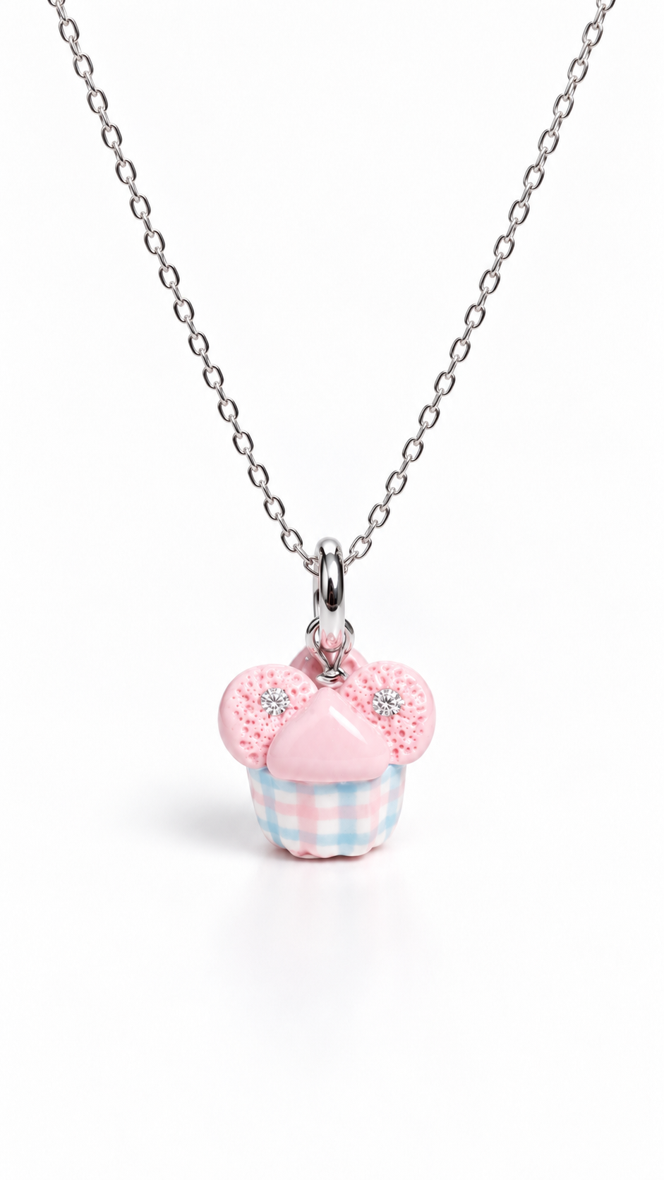 Huat kueh gingham charm with moissanites worn as a necklace pendant
