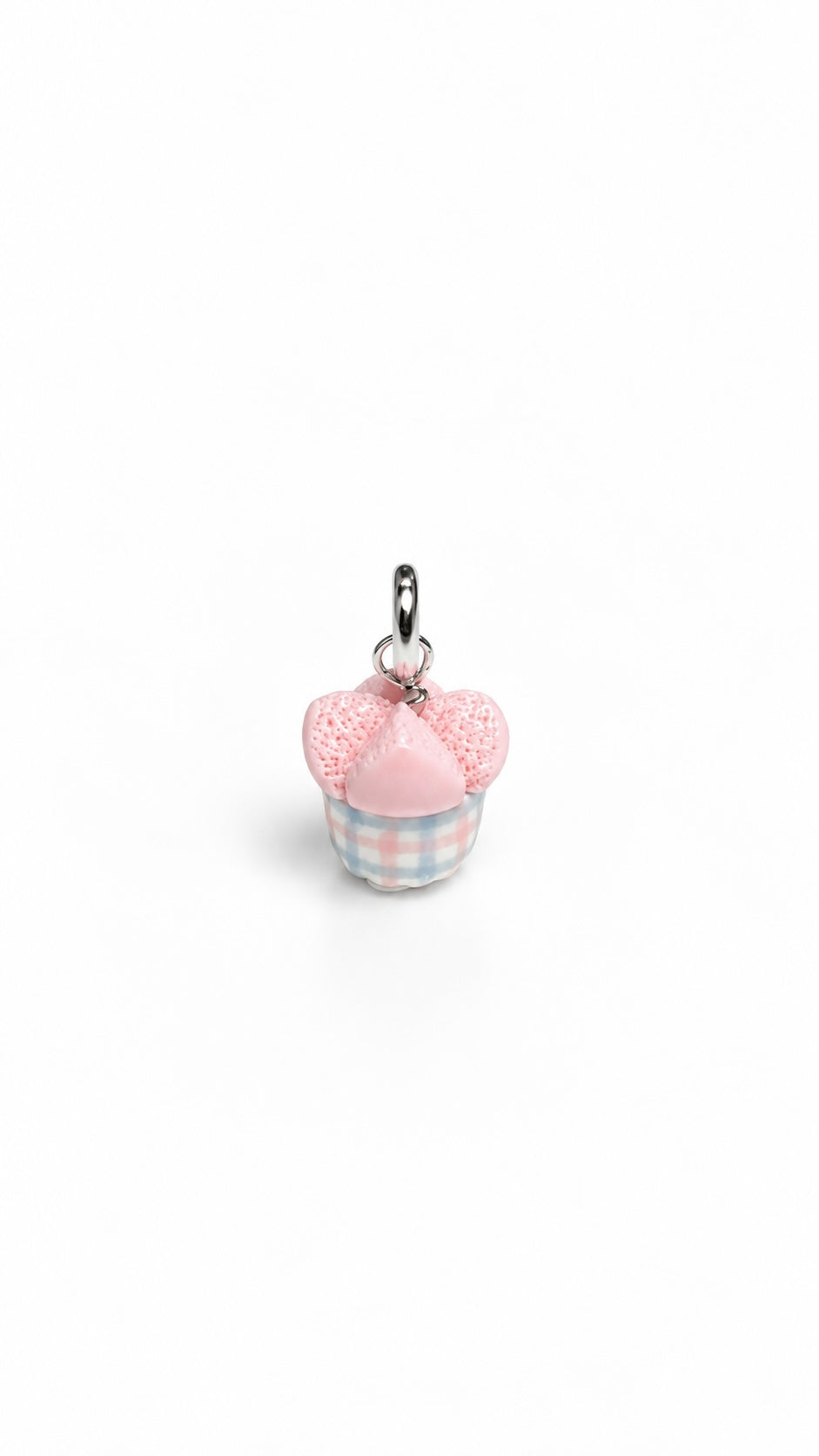 Huat kueh miniature charm in gingham, handmade polymer clay jewellery from Singapore
