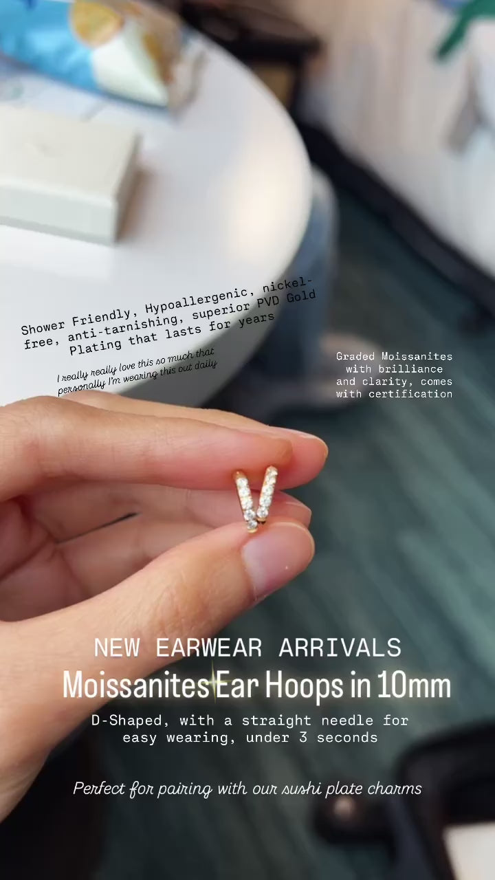 The Moissanites Ear Hoops in 10mm (ASTM F136 medical grade titanium, with PVD 18K Gold Plating)