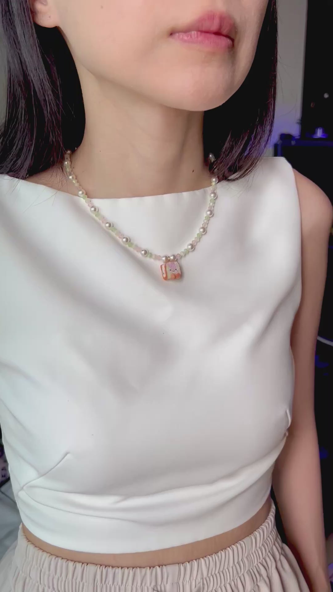 Rainbow Ice Cream Bread in Pastels Necklace
