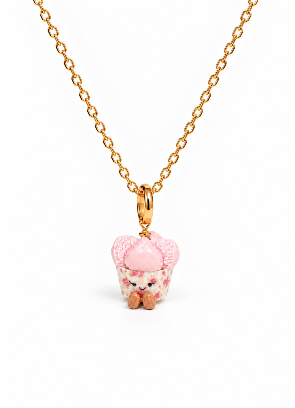 Smiley huat kueh charm worn as a necklace pendant